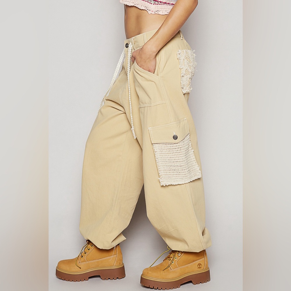 #91. Crochet Twill Jogger Pants - Sand